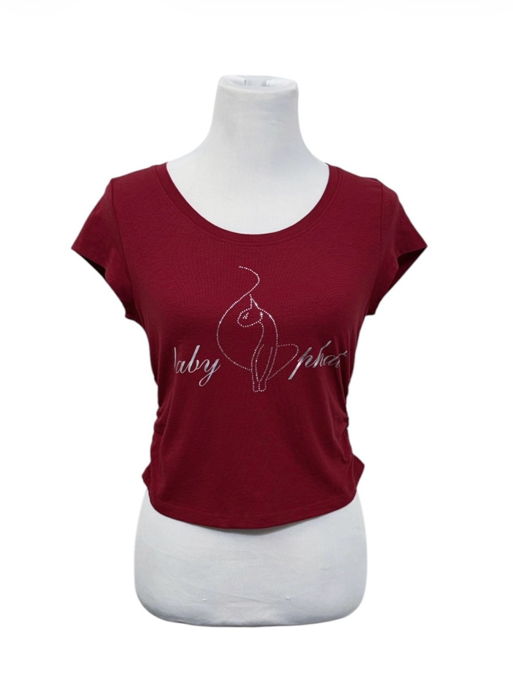 Baby Phat Dark Red Rhinestone Logo Crop Top Y2K Size Large